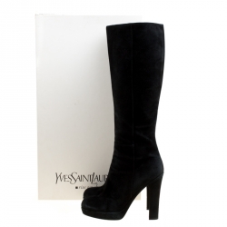 مملوكة مسبقًا حذاء بوت سان لوران ن عل سميك طول ركبة كعب عريض سويدي أسود مقاس 40