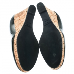 Pre Owned حذاء كعب عالي سان لوران باريس نعل سميك كعب روكي فيلين جلد لامع أسود مقاس 38