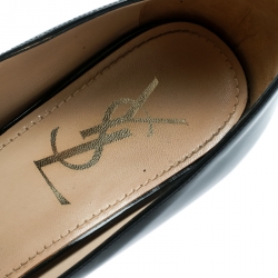 Pre Owned حذاء كعب عالي سان لوران باريس نعل سميك كعب روكي فيلين جلد لامع أسود مقاس 38