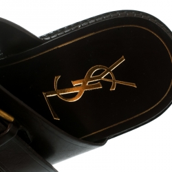 Pre Owned Saint Laurent Paris Brown Leather Buckle Detail Slides Size 40