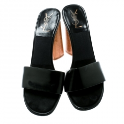 Pre Owned Saint Laurent Paris Black Leather Sandals Size 39
