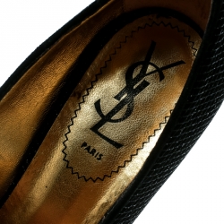 Pre Owned Yves Saint Laurent Black Textured Suede Tribtoo Platform Pumps Size 37