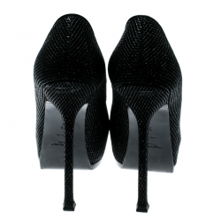 Pre Owned Yves Saint Laurent Black Textured Suede Tribtoo Platform Pumps Size 37