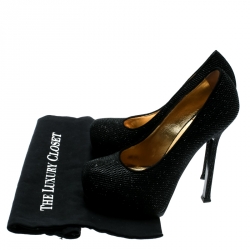 Pre Owned Yves Saint Laurent Black Textured Suede Tribtoo Platform Pumps Size 37