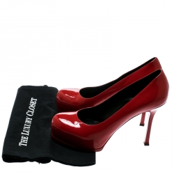 Pre Owned Saint Laurent Paris Red Patent Leather Tribtoo Platform Pumps Size 39