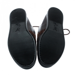 Pre Owned حذاء رياضي سان لوران باريس أربطة جلد وسويدي بني مقاس 41