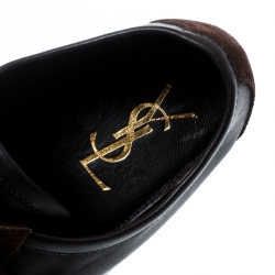 Pre Owned حذاء رياضي سان لوران باريس أربطة جلد وسويدي بني مقاس 41