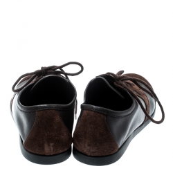 Pre Owned حذاء رياضي سان لوران باريس أربطة جلد وسويدي بني مقاس 41