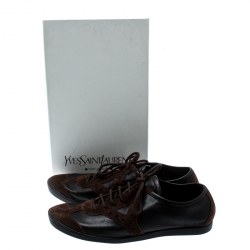 Pre Owned حذاء رياضي سان لوران باريس أربطة جلد وسويدي بني مقاس 41