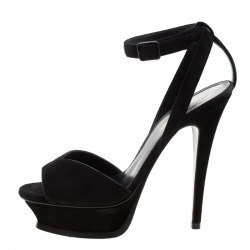 Pre Owned صندل سان لوران باريس نعل سميك سير كاحل سويدي أسود مقاس 36