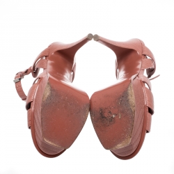 Pre Owned صندل سان لوران باريس نعل سميك تريبيوت جلد نقش سحلية وردي مقاس 38