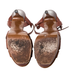 Pre Owned Saint Laurent Paris Brown Leather Tribute Platform Sandals Size 37