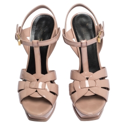 Pre Owned صندل سان لوران باريس نعل سميك تريبيوت جلد نقش سحلية وردي مقاس 38