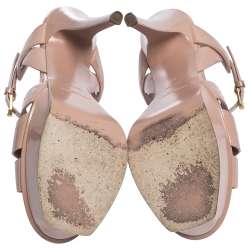 Pre Owned صندل سان لوران باريس نعل سميك تريبيوت جلد نقش سحلية وردي مقاس 38