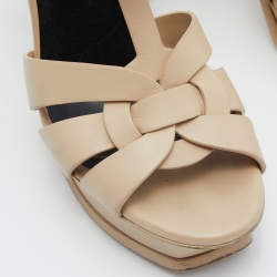 مملوكة مسبقًا صندل سان لوران تربيوت سويدي أصفر مستردة بحزام للكاحل نعل سميك مقاس 37.5