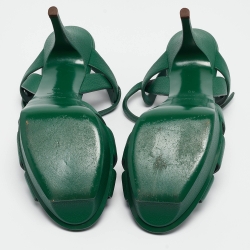 Pre Owned Yves Saint Laurent Green Leather Tribute Sandals Size 40