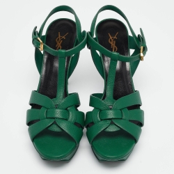 Pre Owned Yves Saint Laurent Green Leather Tribute Sandals Size 40