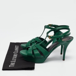 Pre Owned Yves Saint Laurent Green Leather Tribute Sandals Size 40