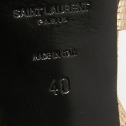 Pre Owned Yves Saint Laurent Metallic Gold  Lizard Embossed Leather Tribute Sandals Size 40