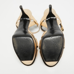 Pre Owned Yves Saint Laurent Metallic Gold  Lizard Embossed Leather Tribute Sandals Size 40
