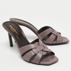 Pre Owned Yves Saint Laurent Purple Leather Tribute Slides Size 39