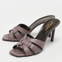 Pre Owned Yves Saint Laurent Purple Leather Tribute Slides Size 39