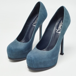 Pre Owned Yves Saint Laurent Blue Textured Nubuck Tribtoo Pumps Size 38