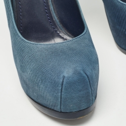 Pre Owned Yves Saint Laurent Blue Textured Nubuck Tribtoo Pumps Size 38