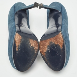 Pre Owned Yves Saint Laurent Blue Textured Nubuck Tribtoo Pumps Size 38
