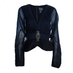 Zac Posen Pleated Silk Chiffon Blouse L