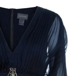 Zac Posen Pleated Silk Chiffon Blouse L