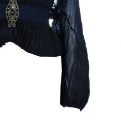 Zac Posen Pleated Silk Chiffon Blouse L