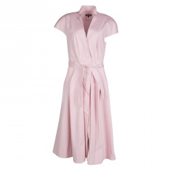 Zac Posen Pink Cotton Mandarin Collar A-Line Belted Shirt Dress S