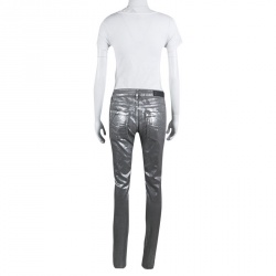 Pre Owned Zadig and Voltaire Silver Foil Printed Denim Eva Argent Deluxe Jeans M