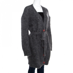 Zadig & Voltaire Mottled Grey Mohair and Wool Belted Long Cardigan M/L