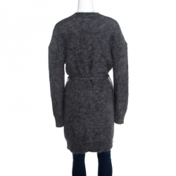 Zadig & Voltaire Mottled Grey Mohair and Wool Belted Long Cardigan M/L