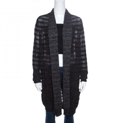 Zadig and Voltaire Metallic Noir Open Front Dana Pointelle Cardigan L