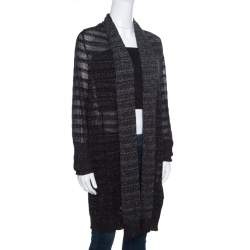 Zadig and Voltaire Metallic Noir Open Front Dana Pointelle Cardigan L