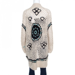 Zadig and Voltaire Cream Crochet Knit Merino Wool Open Front Pix Hook Cardigan M