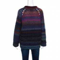 Zadig and Voltaire Striped Wool and Mohair Perforated Raglan Sleeve Kong Pa Sweater L