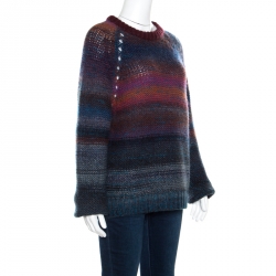 Zadig and Voltaire Striped Wool and Mohair Perforated Raglan Sleeve Kong Pa Sweater L