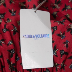 Pre Owned Zadig & Voltaire Red Floral Printed Crepe Silk Mini Dress M