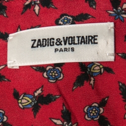Pre Owned Zadig & Voltaire Red Floral Printed Crepe Silk Mini Dress M