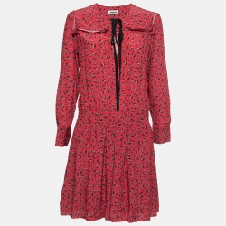 Pre Owned Zadig & Voltaire Red Floral Printed Crepe Silk Mini Dress M