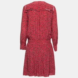 Pre Owned Zadig & Voltaire Red Floral Printed Crepe Silk Mini Dress M