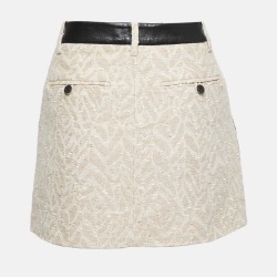 Pre Owned Zadig and Voltaire Deluxe Beige Jacquard & Leather Mini Skirt M