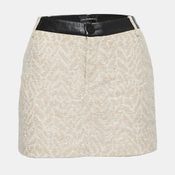 Pre Owned Zadig and Voltaire Deluxe Beige Jacquard & Leather Mini Skirt M