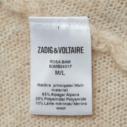 Pre Owned Zadig & Voltaire Beige Wool Blend Knit Ripped Style Long Cardigan M/L
