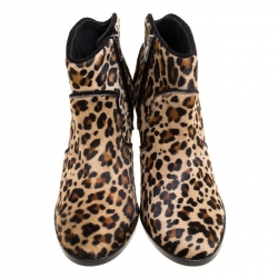 Zadig and Voltaire Brown Leopard Print Calf Hair Molly Leo Cowboy Boots Size 41