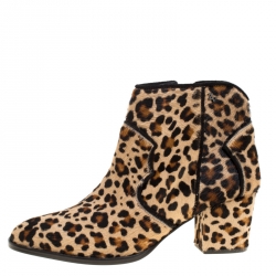 Zadig and Voltaire Brown Leopard Print Calf Hair Molly Leo Cowboy Boots Size 41